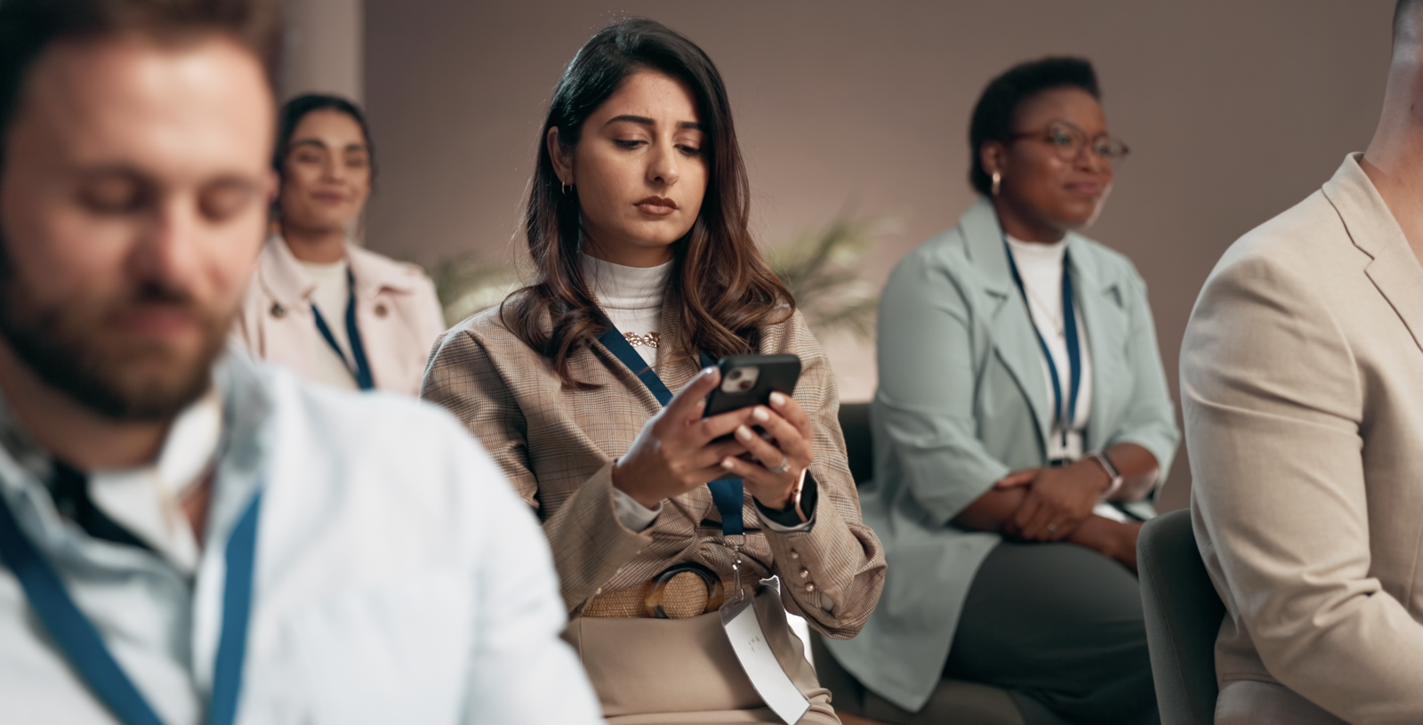 Attendees using the Jybe event app at a conference